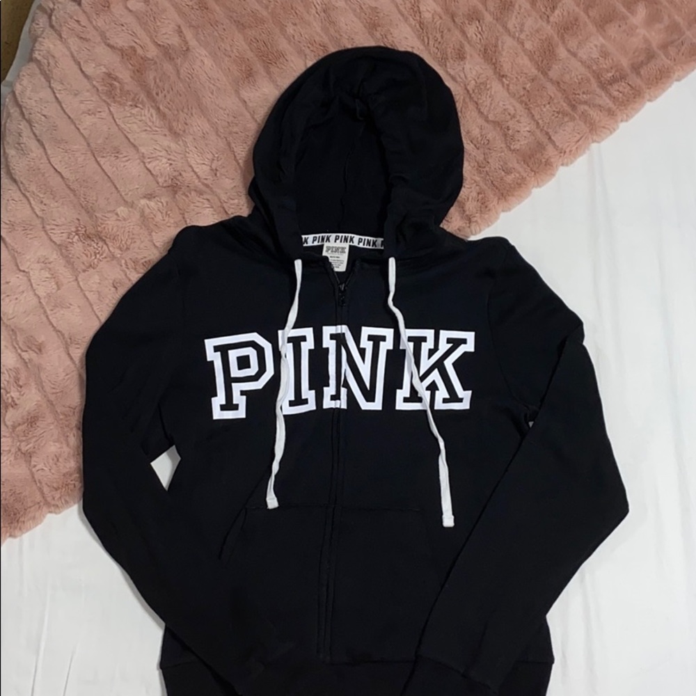 Pink Victoria Secret Black Full Zip Hooded Jacket